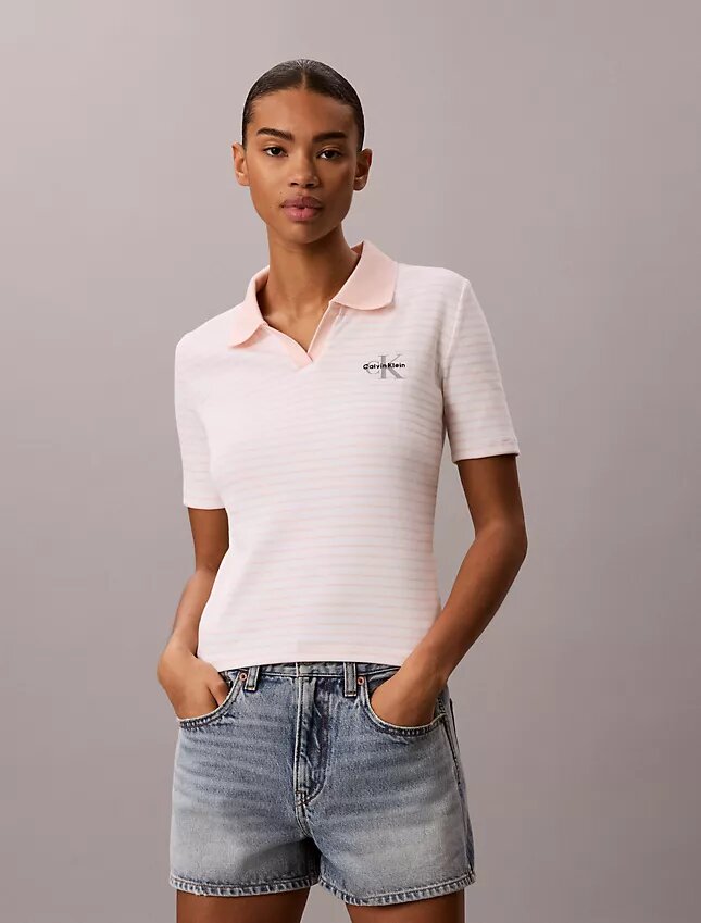 Monologo Stripe Rib Polo T-Shirt Monologo Stripe Rib Polo T-Shirt