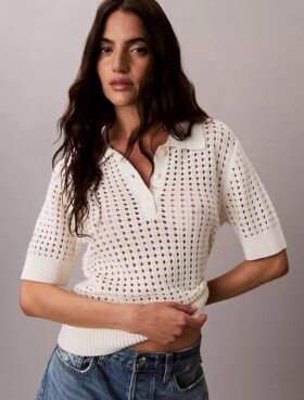 Open Stitch Sweater Polo Shirt