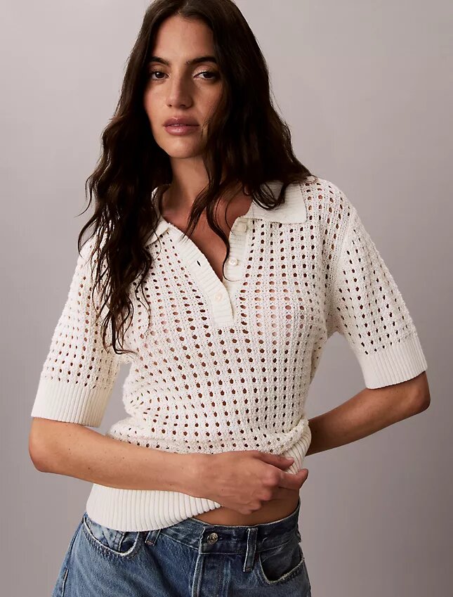 Open Stitch Sweater Polo Shirt Open Stitch Sweater Polo Shirt