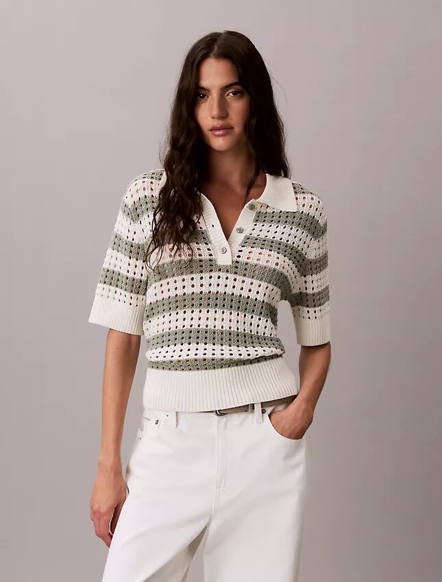 Open Stitch Sweater Polo Shirt Open Stitch Sweater Polo Shirt