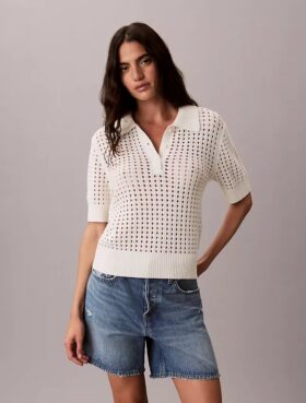 Open Stitch Sweater Polo Shirt