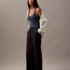 Pinstripe Crepe Wide Leg Trouser Pinstripe Crepe Wide Leg Trouser