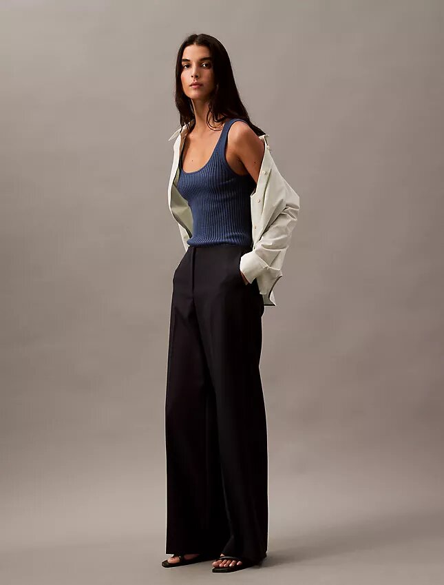 Pinstripe Crepe Wide Leg Trouser Pinstripe Crepe Wide Leg Trouser