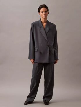 Pleated Wool Gabardine Blend Trouser