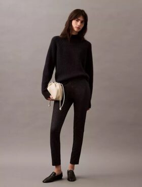Ponte Herringbone Print Skinny Fit Pants