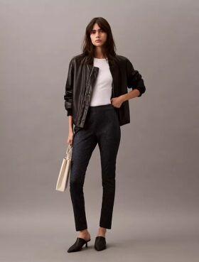 Ponte Herringbone Print Skinny Fit Pants