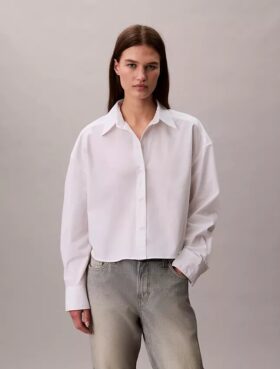 Poplin Cropped Relaxed Button-Down Shirt