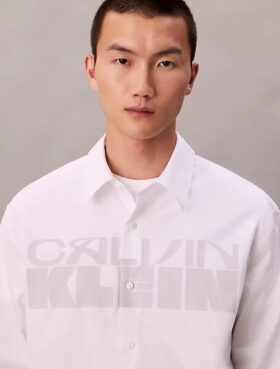 Poplin Logo Graphic Relaxed Button-Down Shirt