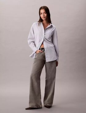 Poplin Striped Relaxed Button-Down Shirt