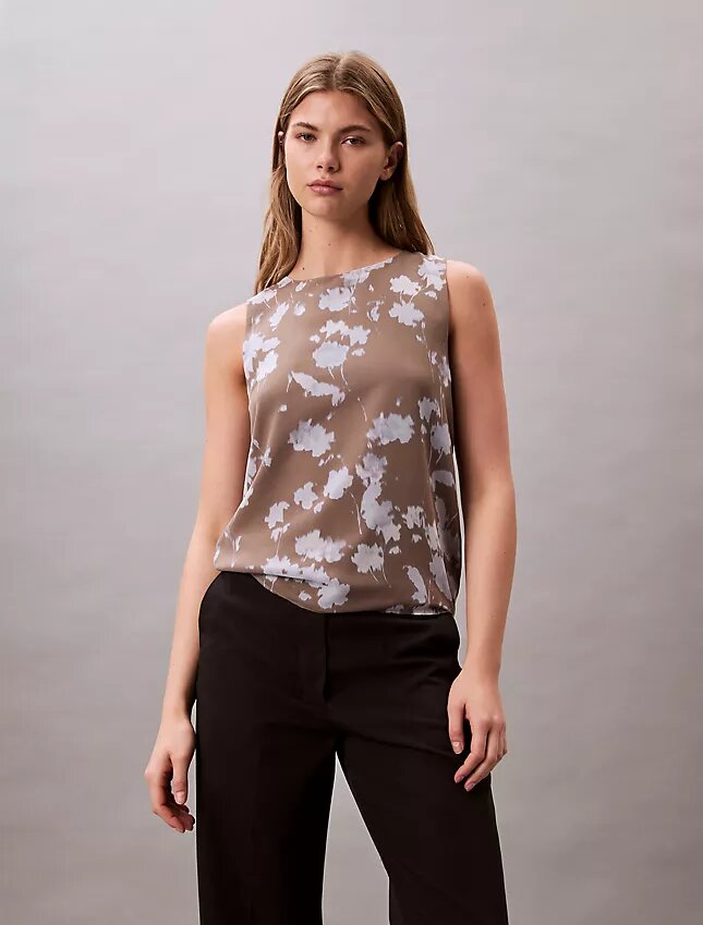 Printed Chiffon Sleeveless Shell Top Printed Chiffon Sleeveless Shell Top
