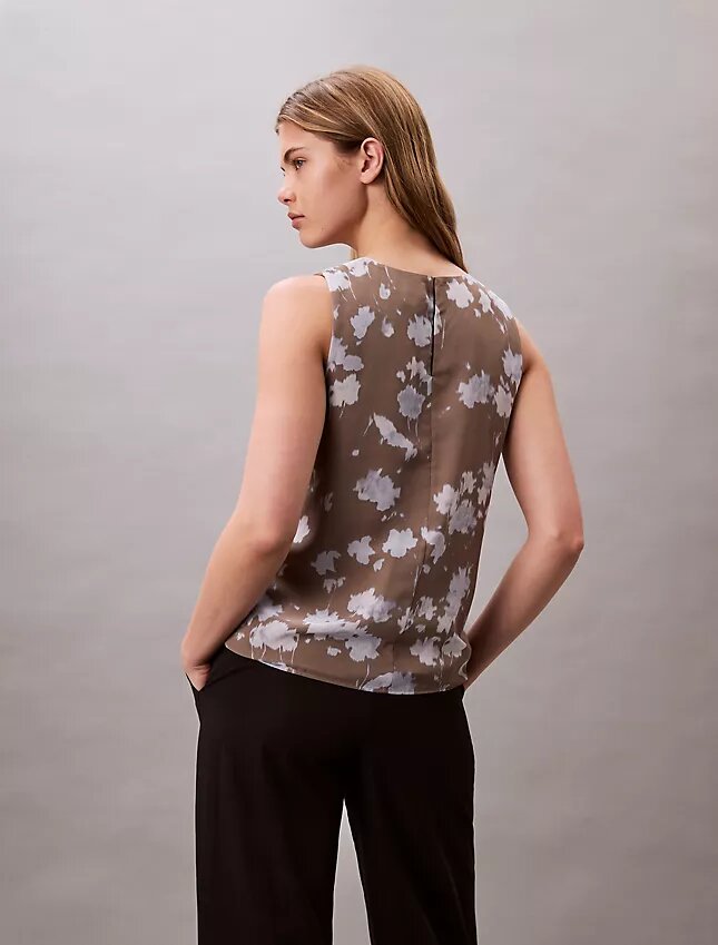 Printed Chiffon Sleeveless Shell Top Printed Chiffon Sleeveless Shell Top