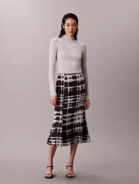 Printed Flared Midi Skirt