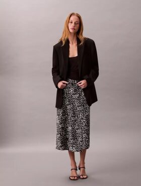 Printed Satin Midi Skirt