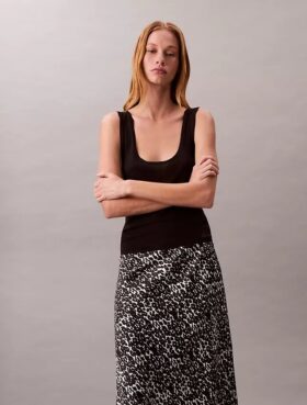 Printed Satin Midi Skirt