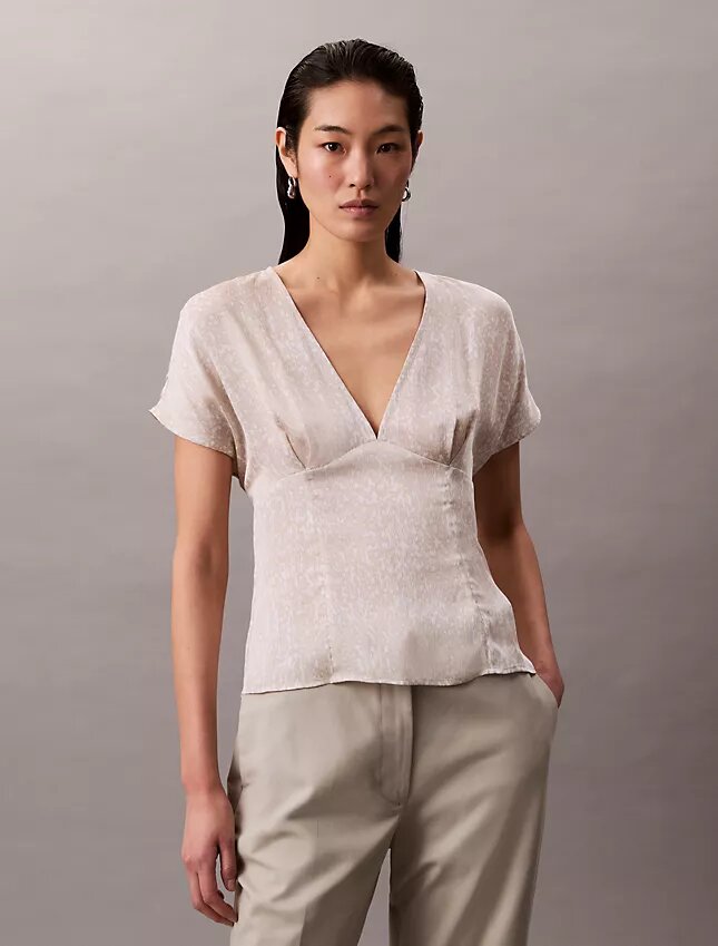 Printed Satin V-Neck Blouse Printed Satin V-Neck Blouse