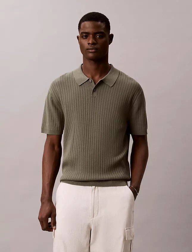 Ribbed Sweater Polo Shirt Ribbed Sweater Polo Shirt