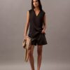 Satin Sleeveless V Neck Blouse Satin Sleeveless V Neck Blouse