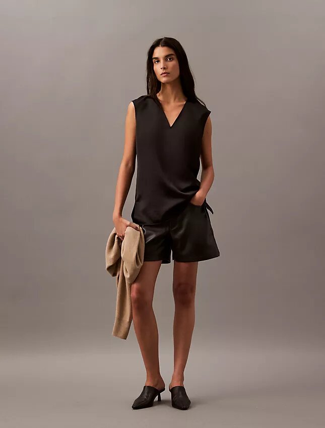 Satin Sleeveless V Neck Blouse Satin Sleeveless V Neck Blouse
