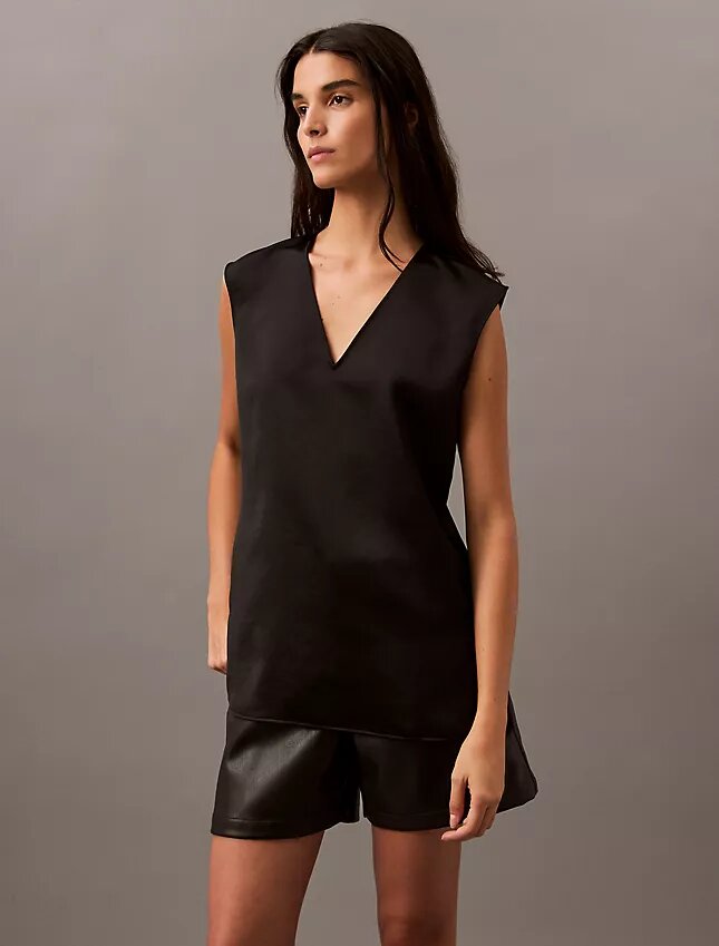 Satin Sleeveless V Neck Blouse Satin Sleeveless V Neck Blouse