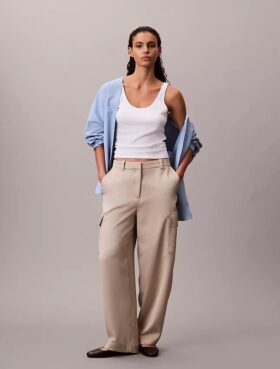 Satin Twill Relaxed Cargo Pants
