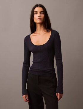Scoop Neck Rib Sweater
