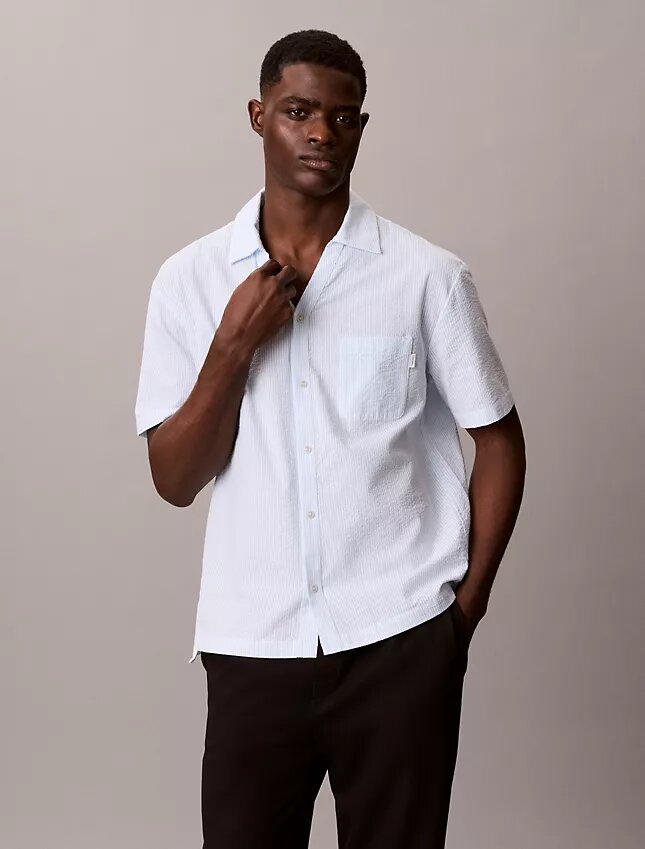 Seersucker Relaxed Sleep Button-Down Shirt Seersucker Relaxed Sleep Button-Down Shirt