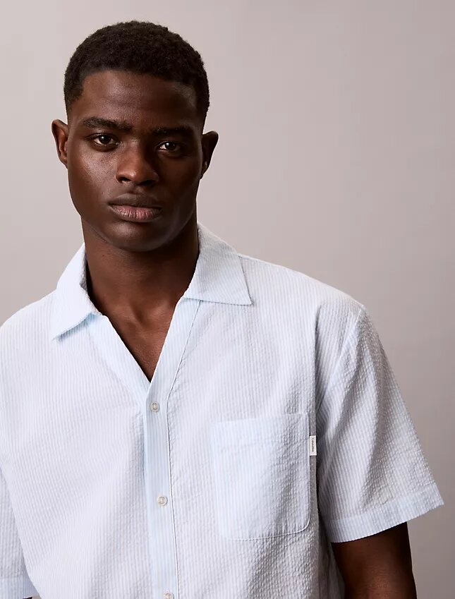 Seersucker Relaxed Sleep Button-Down Shirt Seersucker Relaxed Sleep Button-Down Shirt