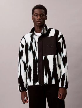 Sherpa Printed Relaxed Mock Neck Jacket Sherpa Printed Relaxed Mock Neck Jacket