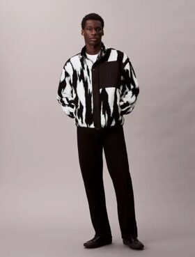Sherpa Printed Relaxed Mock Neck Jacket Sherpa Printed Relaxed Mock Neck Jacket