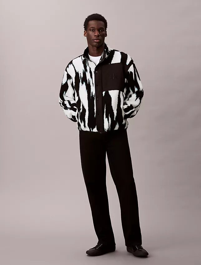 Sherpa Printed Relaxed Mock Neck Jacket Sherpa Printed Relaxed Mock Neck Jacket