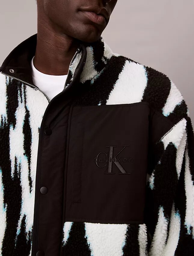 Sherpa Printed Relaxed Mock Neck Jacket Sherpa Printed Relaxed Mock Neck Jacket