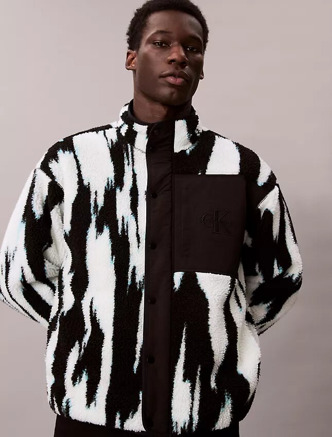 Sherpa Printed Relaxed Mock Neck Jacket Sherpa Printed Relaxed Mock Neck Jacket