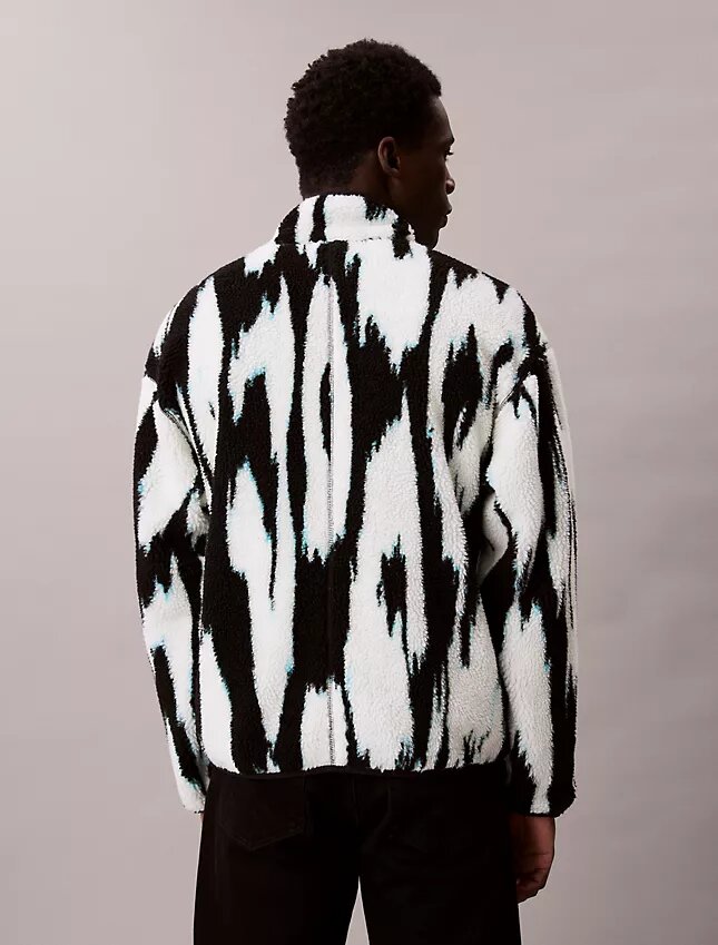 Sherpa Printed Relaxed Mock Neck Jacket Sherpa Printed Relaxed Mock Neck Jacket