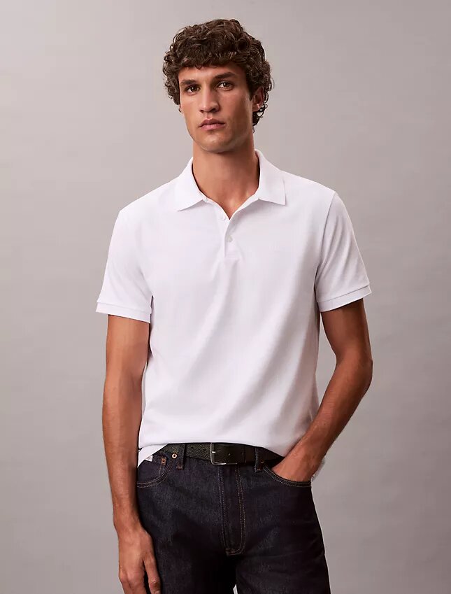 Smooth Cotton Blend Monogram Polo Shirt Smooth Cotton Blend Monogram Polo Shirt