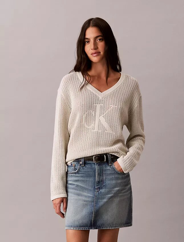 Smooth Cotton Relaxed Monogram Sweater Smooth Cotton Relaxed Monogram Sweater