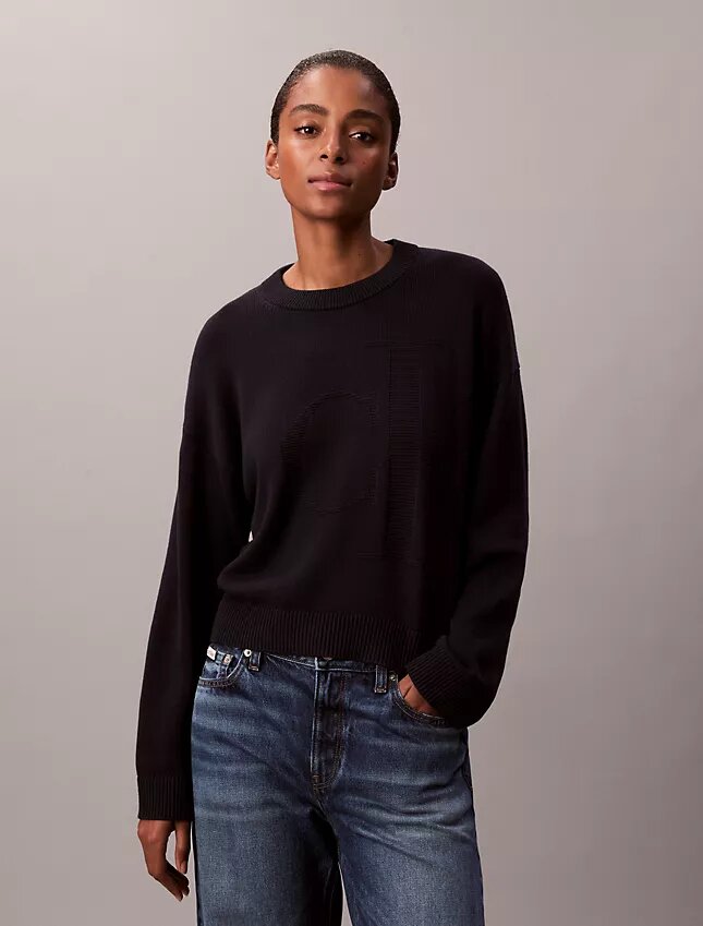Smooth Cotton Relaxed Monogram Sweater Smooth Cotton Relaxed Monogram Sweater