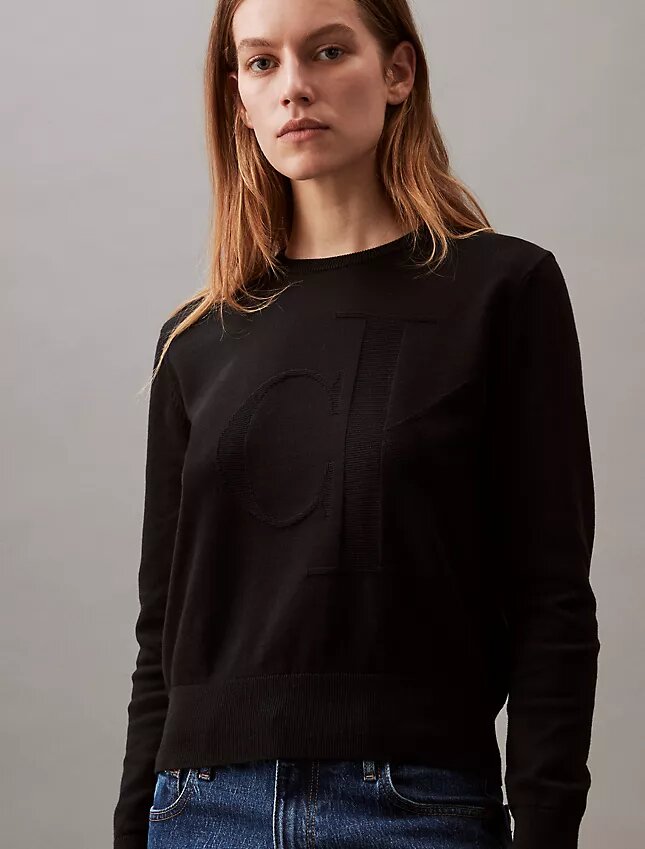 Smooth Cotton Relaxed Monogram Sweater Smooth Cotton Relaxed Monogram Sweater