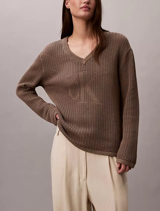 Smooth Cotton Relaxed Monogram Sweater Smooth Cotton Relaxed Monogram Sweater