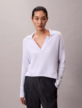Smooth Cotton Relaxed Polo Sweater