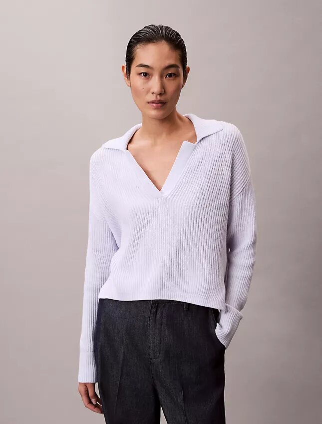 Smooth Cotton Relaxed Polo Sweater Smooth Cotton Relaxed Polo Sweater