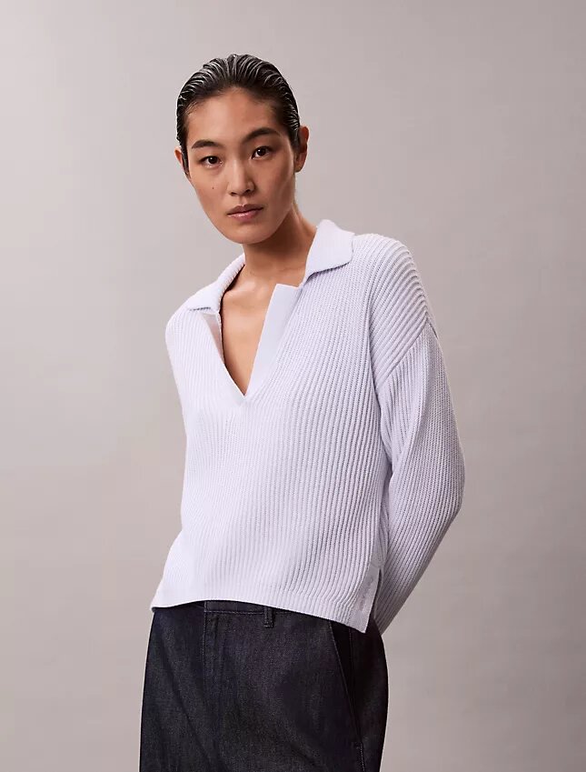 Smooth Cotton Relaxed Polo Sweater Smooth Cotton Relaxed Polo Sweater