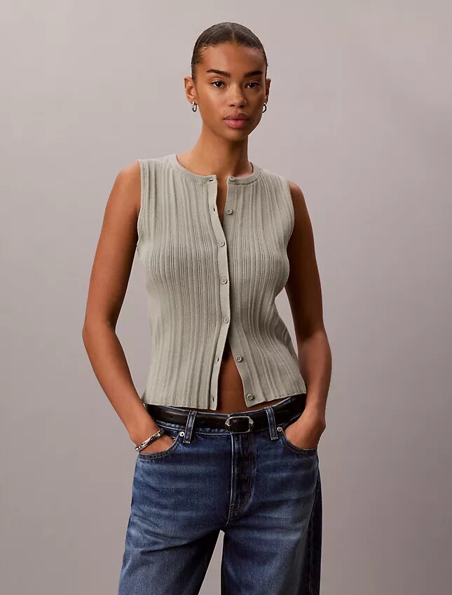 Smooth Cotton Rib Button-Down Tank Top Smooth Cotton Rib Button-Down Tank Top