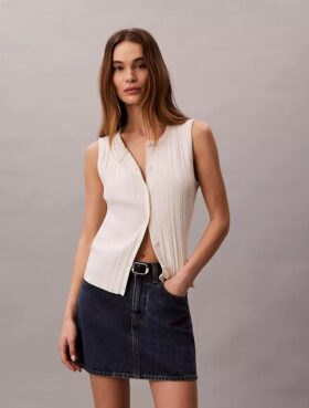 Smooth Cotton Rib Button-Down Tank Top