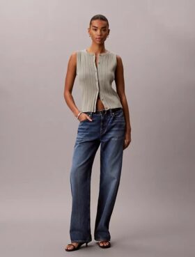 Smooth Cotton Rib Button-Down Tank Top