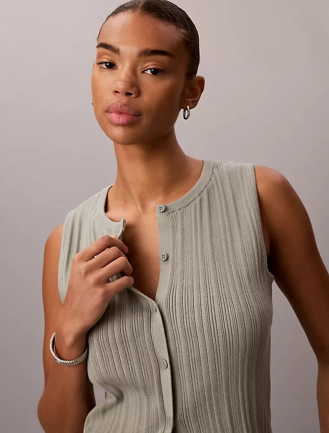 Smooth Cotton Rib Button-Down Tank Top Smooth Cotton Rib Button-Down Tank Top