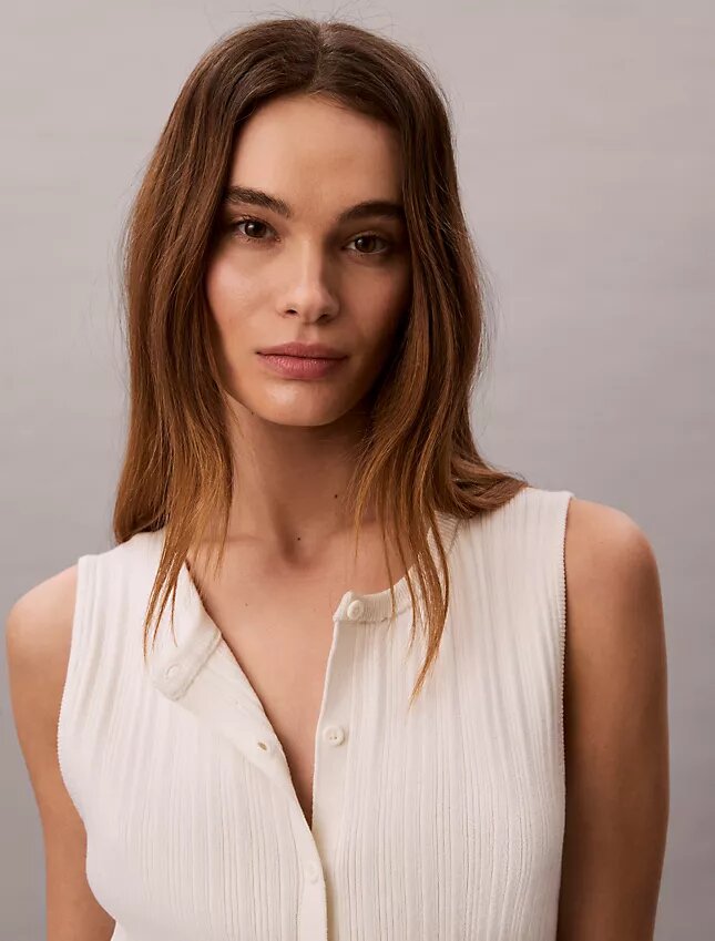 Smooth Cotton Rib Button-Down Tank Top Smooth Cotton Rib Button-Down Tank Top