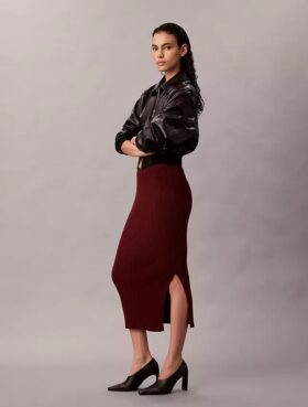 Smooth Cotton Rib Midi Skirt