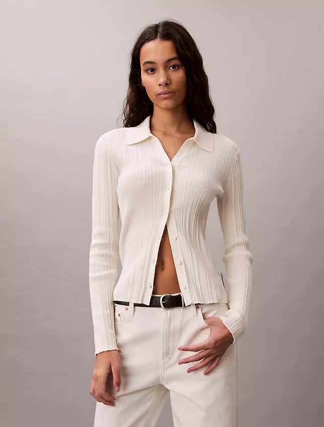 Smooth Cotton Rib Polo Cardigan Smooth Cotton Rib Polo Cardigan
