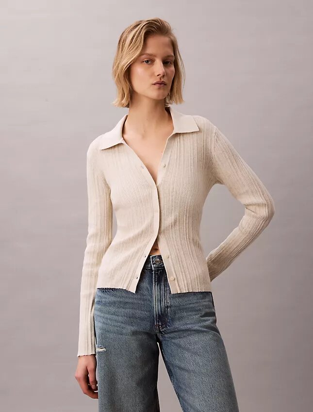 Smooth Cotton Rib Polo Cardigan Smooth Cotton Rib Polo Cardigan