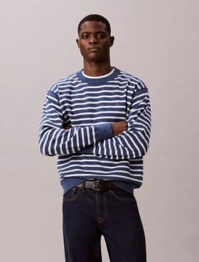 Smooth Cotton Stripe Easy Sweater
